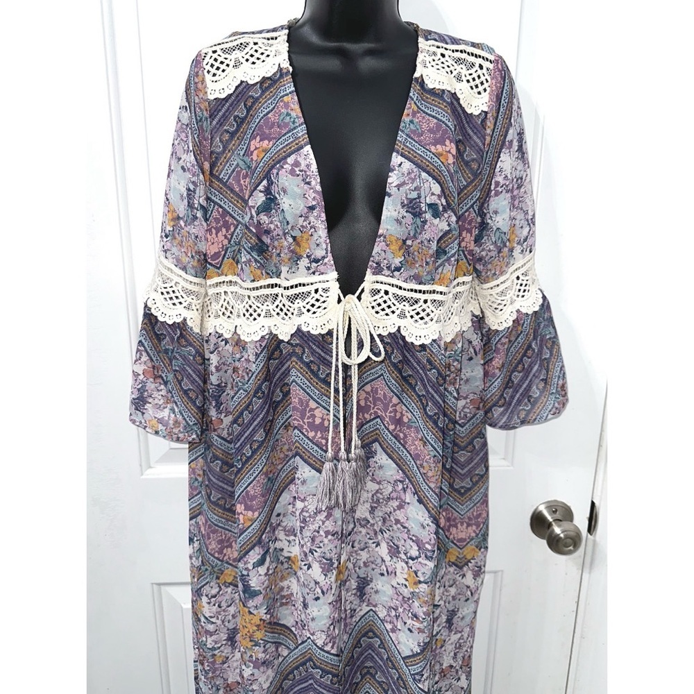 Mason & Belle Sheer Floral Long Cardigan Shawl - Picture 4 of 8
